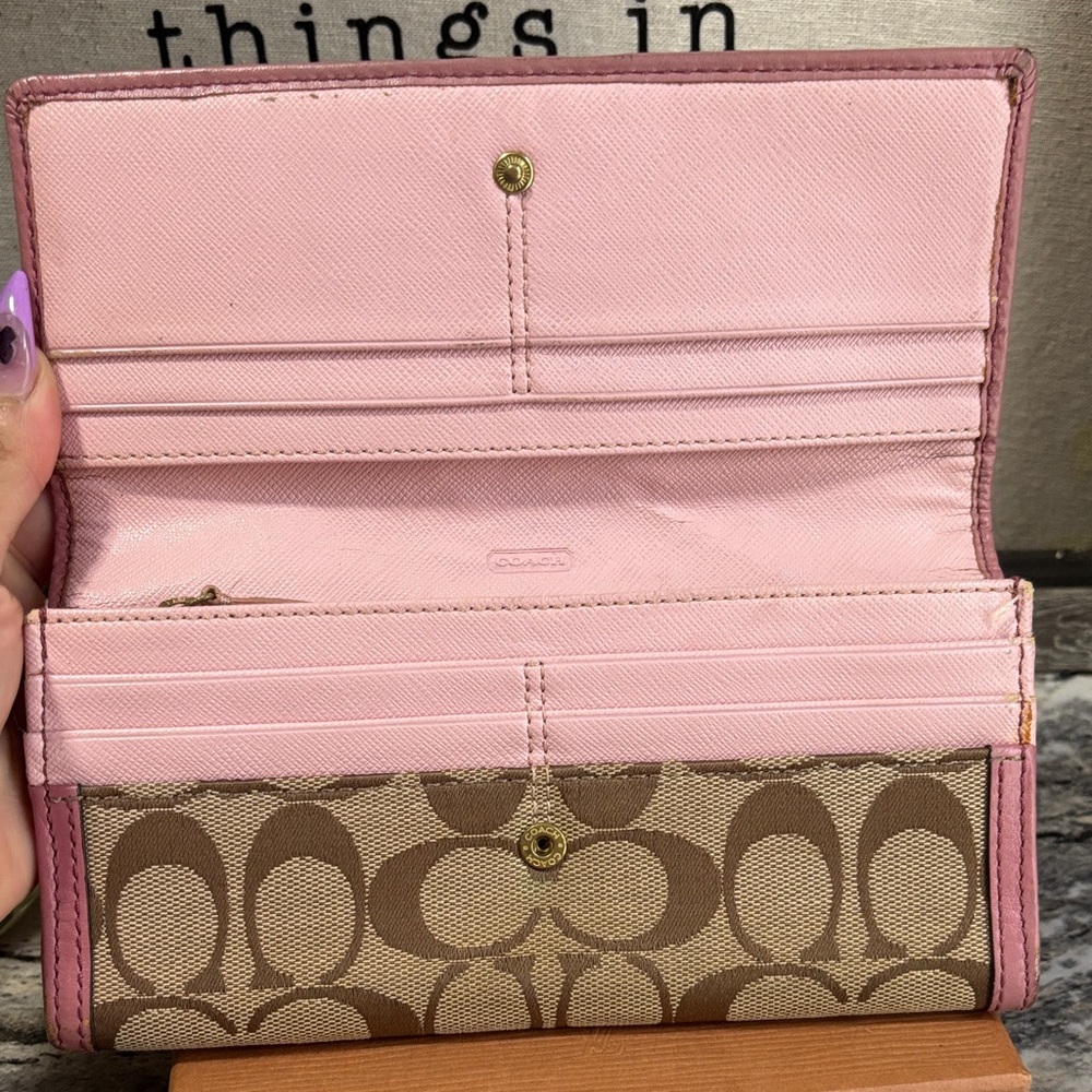 Coach Signature Canvas Wallet in Pink and Brown - Picture 2 of 4